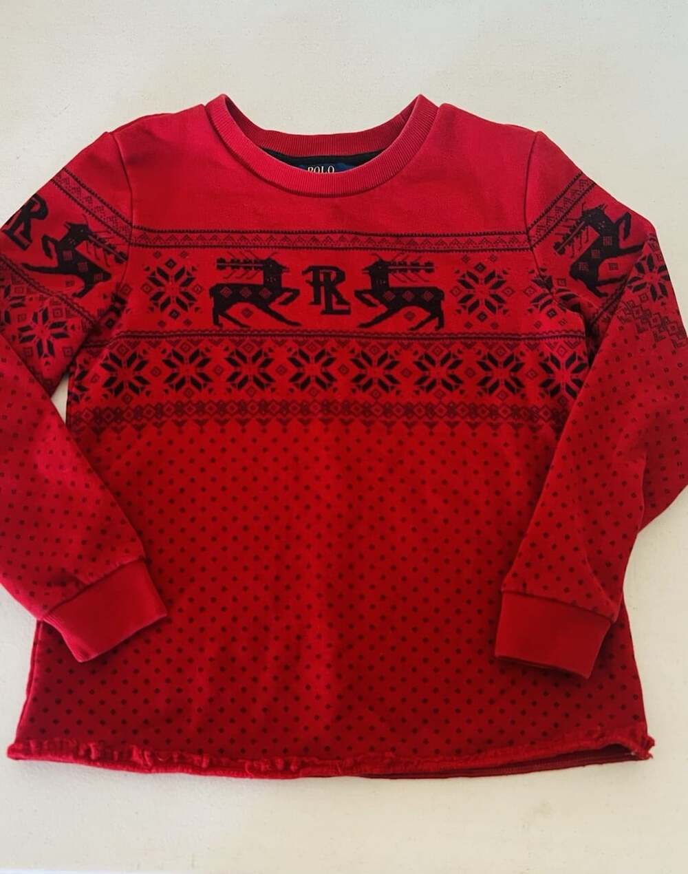 Polo Ralph Lauren Kids' Large Gray Christmas Reindeer Sweatshirt Red and Black